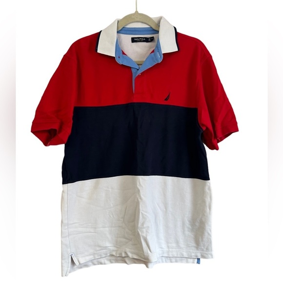 VINTAGE NAUTICA MENS COLOR BLOCK POLO - Picture 1 of 4